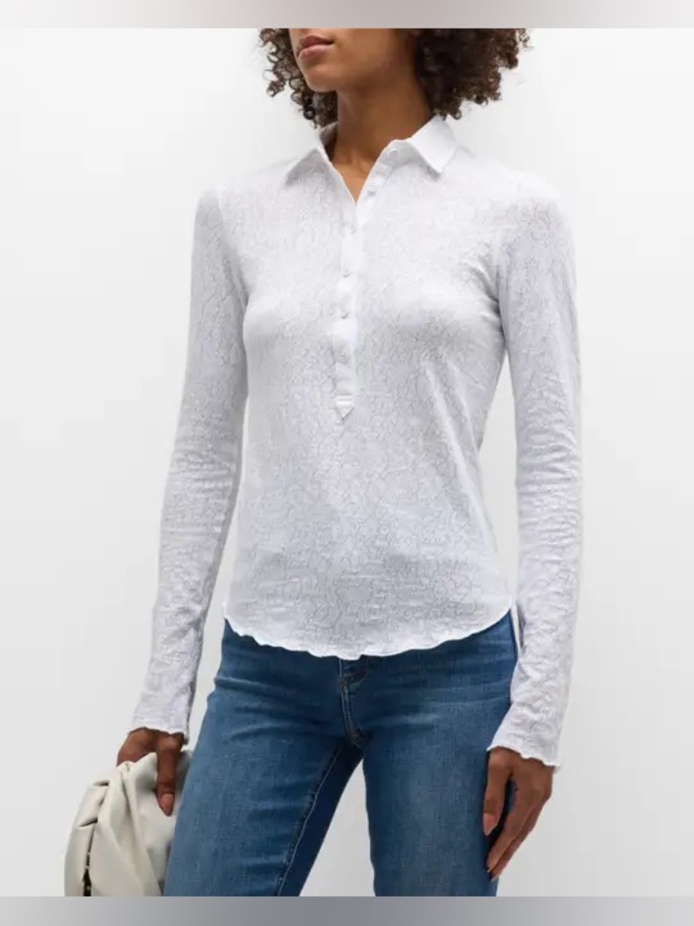 Rag & Bone Gemma Floral Jacquard Polo White Large great condition smoke pet free